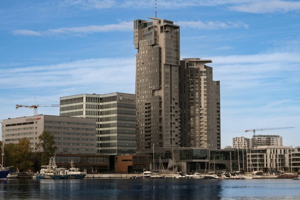 Modern Architecture of Sea Towers Skyscraper in Gdynia Waterfront, Poland